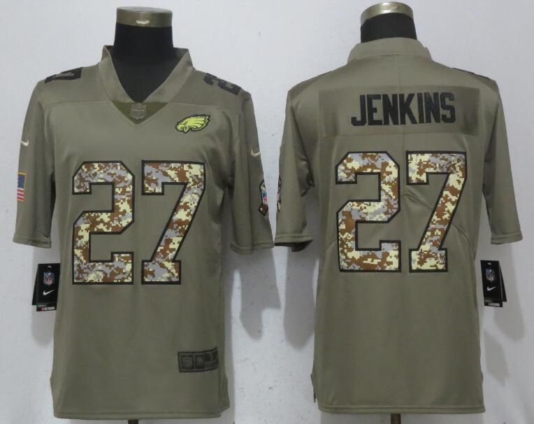 Men Philadelphia Eagles #27 Jenkins Olive Camo Carson Salute to Service Nike Limited NFL Jerseys